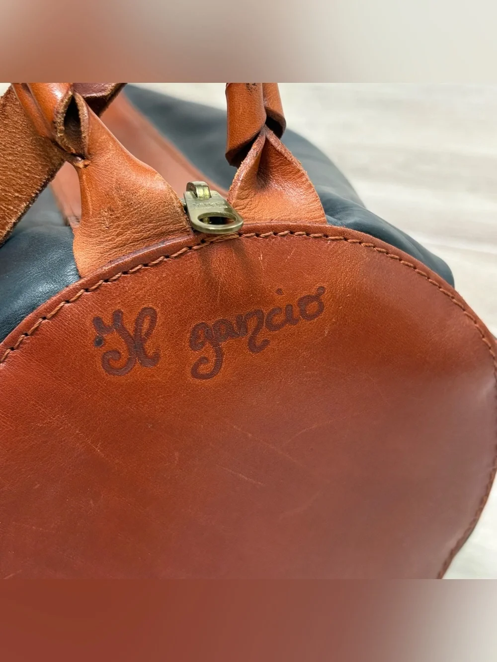 IL Gancio Blue & Brown Folded Leather Barrel Shoulder Bag
